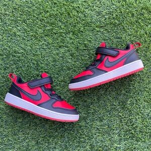 Nike Kids Red and Black Low-Top Sneakers with Hook-and-Loop Strap